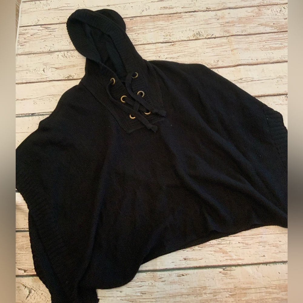 ALYA Black Hooded Poncho Sweater - Women’s Size S/M